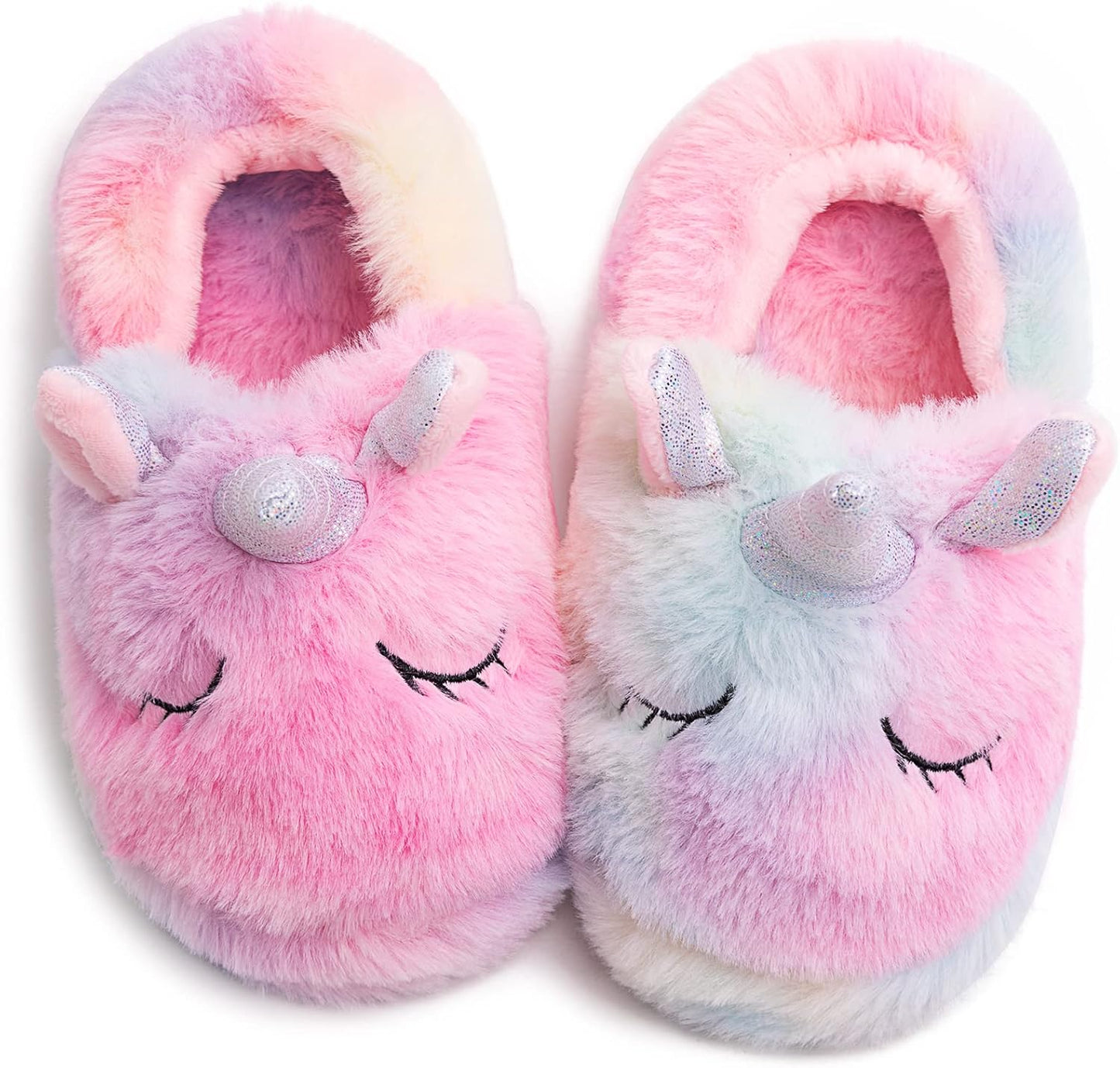 Girls Family Unicorn Slippers Cute Fluffy Anti-Slip Indoor Home Slippers Household Winter Warm Slippers