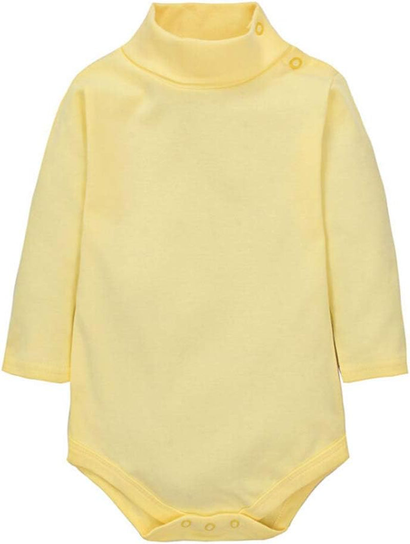 Baby Unisex Cotton Long-Sleeve Bodysuits Solid Turtleneck Onesies