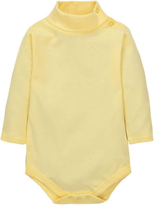 Baby Unisex Cotton Long-Sleeve Bodysuits Solid Turtleneck Onesies