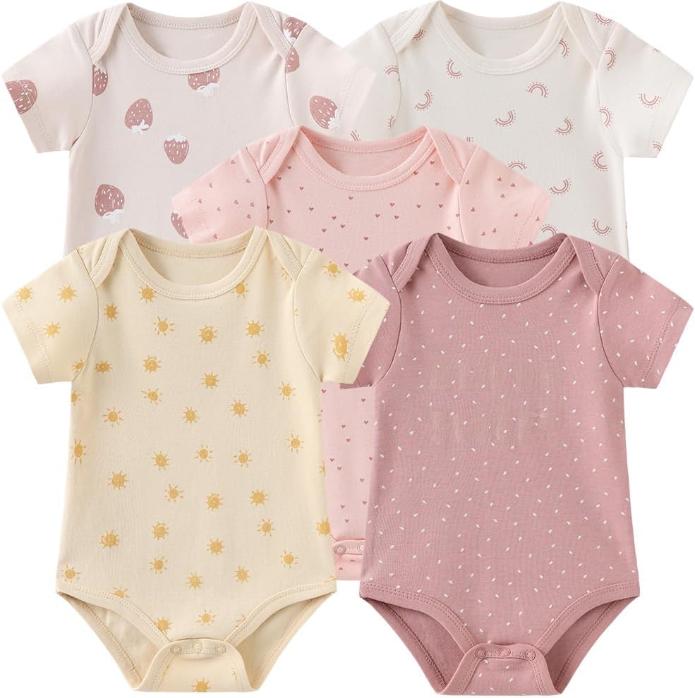 Newborn Baby Unisex Cotton One-Piece Bodysuits Baby Gift 5-Pack Baby Clothes