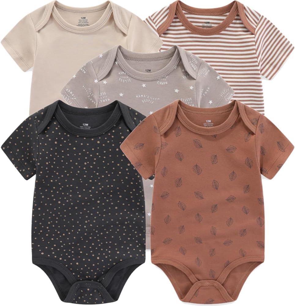 Newborn Baby Unisex Cotton One-Piece Bodysuits Baby Gift 5-Pack Baby Clothes