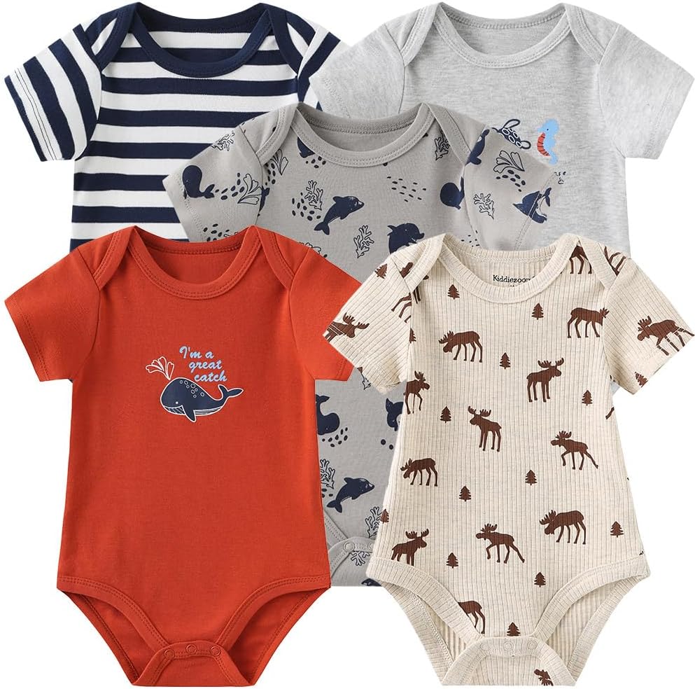 Newborn Baby Unisex Cotton One-Piece Bodysuits Baby Gift 5-Pack Baby Clothes