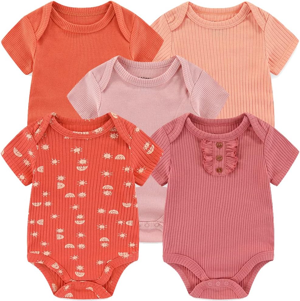 Newborn Baby Unisex Cotton One-Piece Bodysuits Baby Gift 5-Pack Baby Clothes