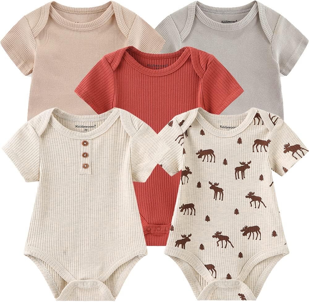 Newborn Baby Unisex Cotton One-Piece Bodysuits Baby Gift 5-Pack Baby Clothes