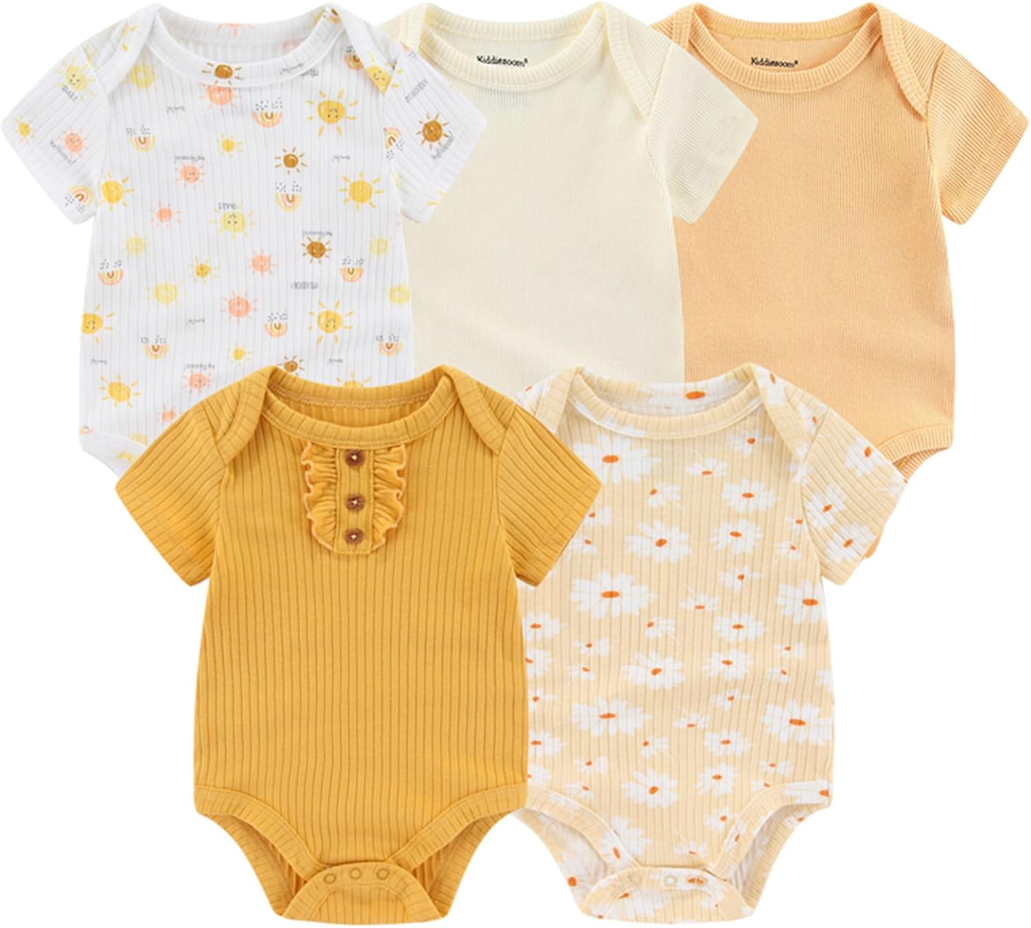 Newborn Baby Unisex Cotton One-Piece Bodysuits Baby Gift 5-Pack Baby Clothes